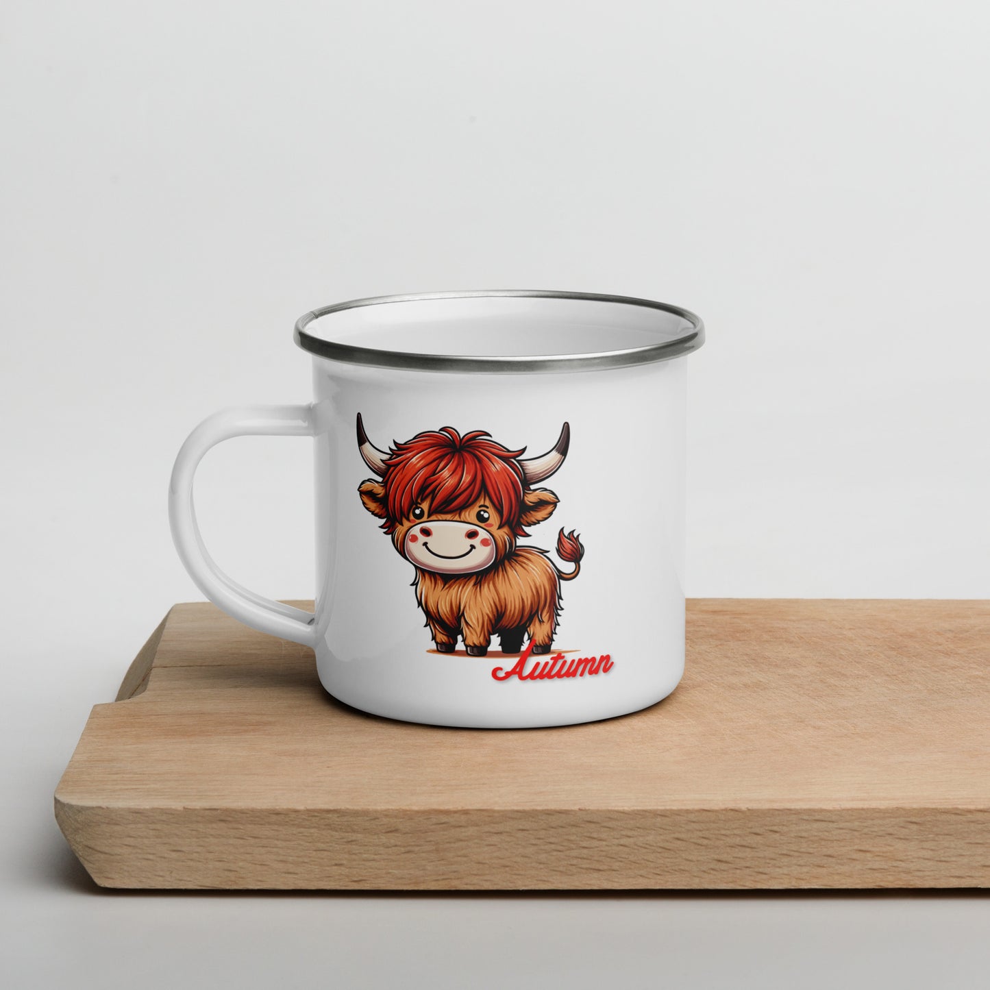 Custom Highland Cow Enamel Mug – Personalized Charm in Every Sip!