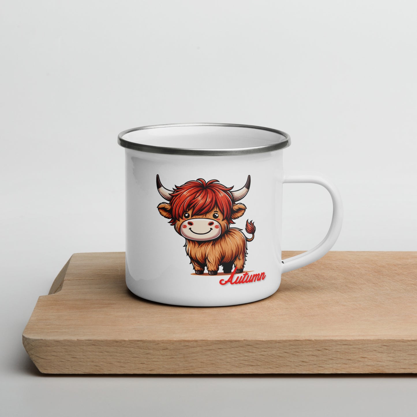 Custom Highland Cow Enamel Mug – Personalized Charm in Every Sip!